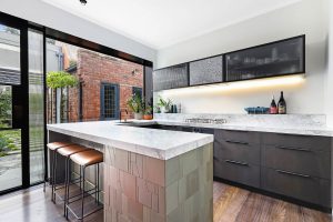 Kitchen island bench and mosaic tiles South-Yarra